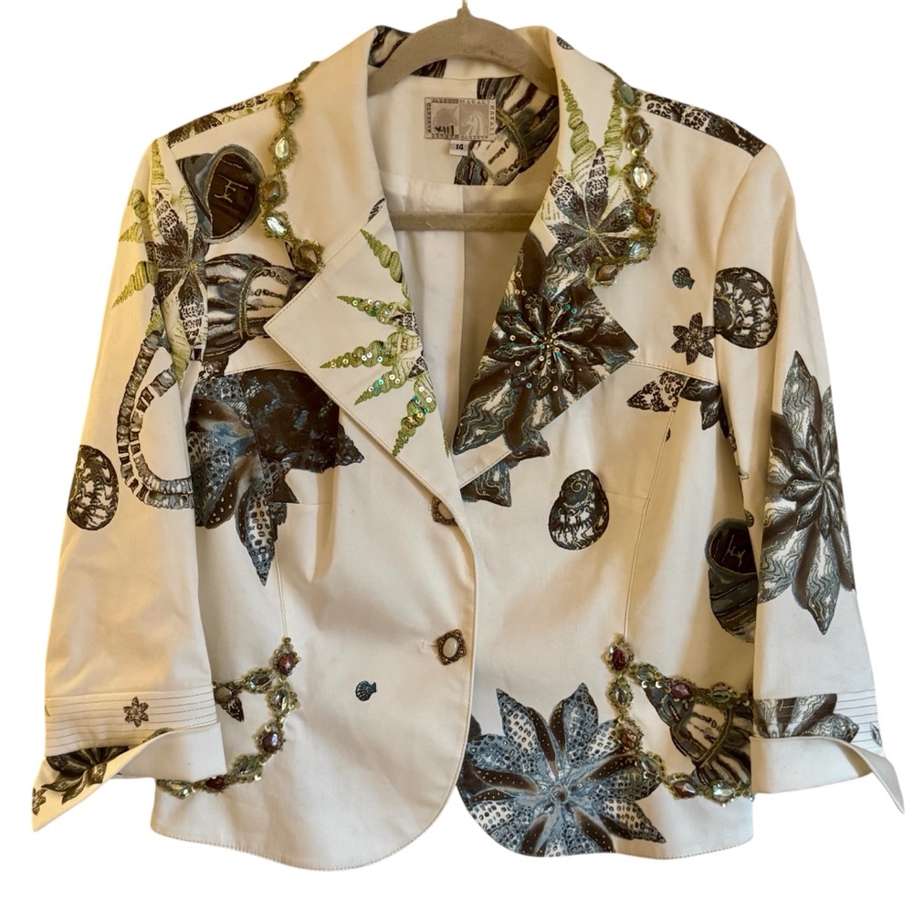 Alberto Makali Embellished Jacket Womens 14 Beaded Sequin Shell Pint Art Blazer